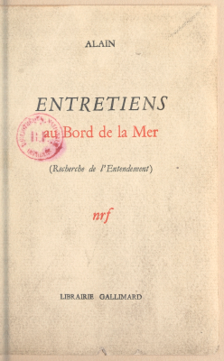 Couverture de Alain - Entretiens au bord de la mer